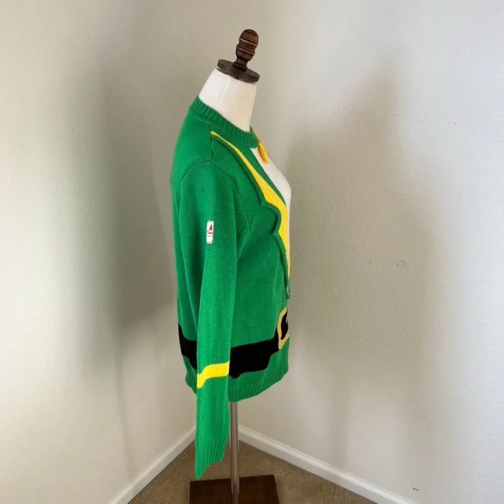 Funky Christmas Jumpers Elf Ugly Christmas Sweater Green Belt Holiday Unisex‎ Sm - Picture 5 of 14